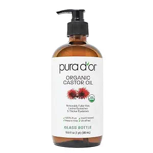 PURA D'OR ORGANIC Castor Oil (GLASS BOTTLE) Pure Cold-Pressed, 16.9oz