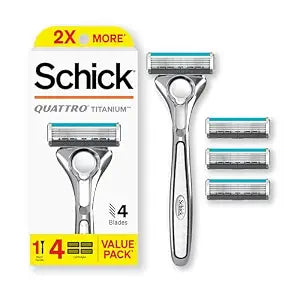 Schick Quattro Titanium 4-Blade Razors for Men, 1 Handle & 4 Refills