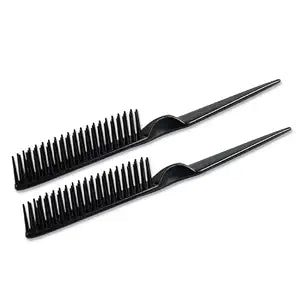 SIMPOR 3 Row Hair Comb for Natural Detangling Curly, Hair Styling Brush, Nylon Bristle Unbraider Teasing Rat Tail Comb for Women Men Black