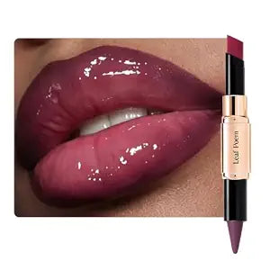 BAISEN DIARY 2-in-1 Lip Liner & Lipstick Duo, 90s Ombre Lip Combo, Berry Wine Matte Contour Liner & Satin Finish Color, Double-Ended Makeup for Defined, Fuller-Looking Lips