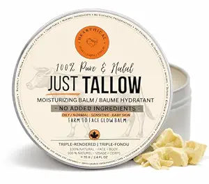 JUST Tallow - No Added Ingredient - 70 g Halal Grass Fed Beef Tallow For Skin - Organic Beef Tallow Moisturizer – Beef Tallow Face Moisturizer & Beef Tallow Balm For Face – Unscented
