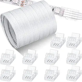 Flutesan 10 Pcs RGB LED Strip Connectors 32.8ft Cable,4 Pin, 10 mm,White