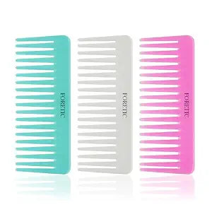 3-Piece Set of Large Wide Tooth Combs for Women, Men, and Kids - Handmade Detangler for Curly, Long and Short Hair - Wet and Dry Cutting - 6.1 Inch (Pink, White, Cyan)