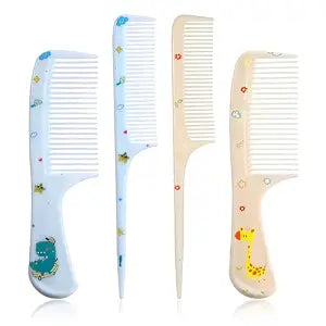 Cute Hair Comb Set, 4 Pcs Toddler Hair Brush Plastic Fine Tooth Rat Tail Combs Detangling Comb for Women Girls All Hairs Types Long Short Wet Dry Curly Straight (Yellow, Blue)