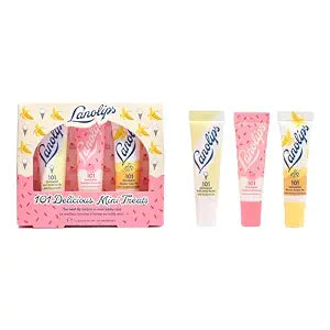 Lanolips 101 Delicious Mini Treats Gift Set - Includes 101 Ointment Lanolin Lip Balm in Vanilla, Raspberry Shortcake & Banana Cream Pie - Limited Edition Lanolin Lip & Skin Care Set (3 Pieces)