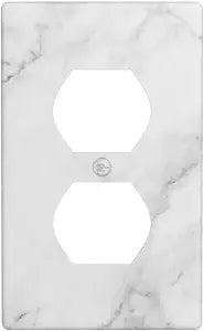 White Marble Pattern Electrical Outlet Cover Decorative Wall Plate Single Duplex Art Print Faceplate for Bedroom Kitchen Kids Room Decor 4.5" X 2.76"