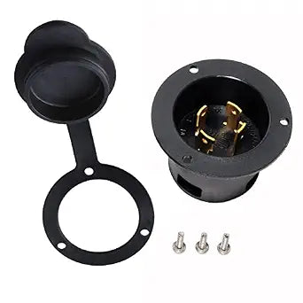 MECMO - NEMA L14-30 Flanged Inlet Generator Plug with Dust Cover, 30Amp Locking 4-Prong L14-30P 125/250-Volt, Black Industrial Grade, Grounding Welding Use 7500 Watts