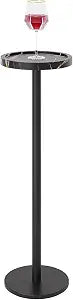 KJGKK Drink Table, Small Pedestal Side Table, Round End Table, Circle Cocktail with Metal Weighted Base, for Small Spaces, Faux Marble Top, Black