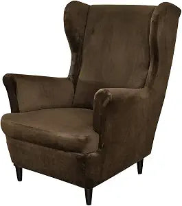 Wing Chair Slipcovers, 2 Piece Stretch Wingback Chair Cover Soft Velvet Armchair Covers with Elastic Bottom for Living Room Bedroom (Brown)