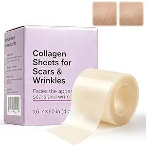 Silicone Collagen Scar Tape, Collagen Sheets for Scars & Wrinkle, Silicone Scar Removal Strips for Various Different Scars and Wrinkles, Old & New Scars for All Ages (1.6In * 60In)