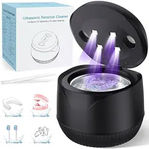 Dental Ultrasonic Retainer Cleaner Machine: 45kHz Dental Cleaning Pod with Digital Timer & 200ML, Cleaning for Dentures, Mouth Guards, Aligners, Night Guards, Braces, Toothbrush Heads & Jewelry, Black