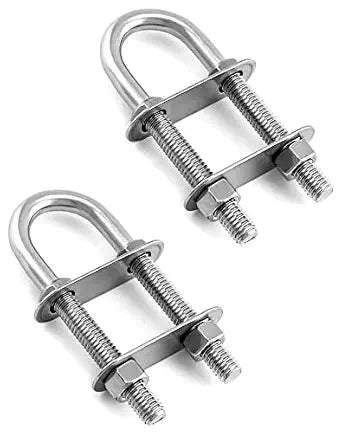 QWORK Marine Boat Stern Eye Tie Down U Bolt, 2 Pack, 3/8" Dia, 2-1/2" Thread Length, Stainless Steel