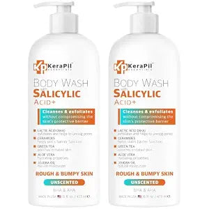KERAPIL Salicylic Acid Body Wash for Rough & Bumpy Skin | Exfoliating Body Wash to Help Smooth Skin Texture | Salicylic Acid, Lactic Acid & Ceramides | 16 fl oz