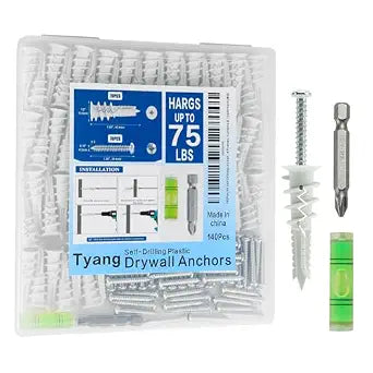 Self Drilling Drywall Anchors and Screws Kit, #8, 140 Pieces