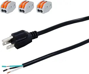 Power Cord Pigtail 3 Prong 18AWG Open Wiring End Heavy Duty SJT Replacement Power Cord 6 Foot Cable NEMA 5-15P Male Wall Plug, Power Cable 10A, 1250W at 125VAC for Garbage Disposal