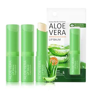 KYDA 3 Pcs Aloe Vera Lip Balm, Deep Hydrating Lip Balm, Reduce Fine Lines, Daily Lip Moisturizer for Dry Cracked Lips, with Real Aloe Vera, Colorless Finish