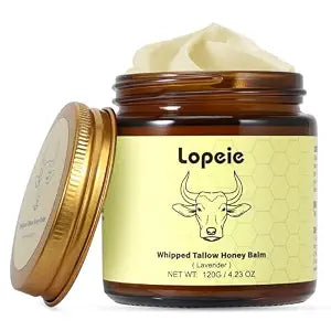 Lopeie Beef Tallow for Skin - Organic Grass Fed Whipped Moisturizer with Honey Balm, Natural Hydrating Cream for Face & Body, Relief for Dry & Sensitive Skin (4.23oz, Lavender)