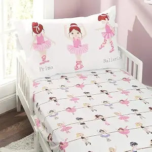 Everyday Kids Toddler Fitted Sheet and Pillowcase Set -Born to Dance Ballerina- Soft Microfiber, Breathable and Hypoallergenic Toddler Sheet Set