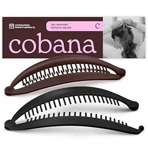 Cobana Banana Clip – Large 6'' Volumizing Hair Clip for Medium to Thick Hair – Secure Hold, No Crease, No Breakage – Hair Accessories for Women, Set of 2 (Black and Brown)