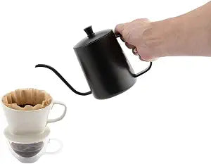 Restaurantware Pour Over Kettle Pack of 1 Stainless Steel 12 oz Precision Spout Gooseneck Coffee Kettle With Ergonomic Handle, Corrosion-Resistant for Artisan Brewing, Black