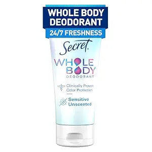 Secret Whole Body Deodorant Cream for Women, Unscented, Aluminum Free Deodorant Cream, 72 HR Odor Protection, 3.0 oz