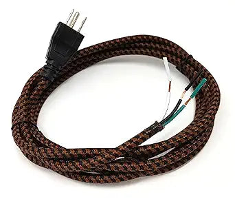 3 Wire Twisted Rayon Cloth Covered Electric Lamp Cord with Polarized End Plug, Switch, and Stripped Ends Ready for Wiring 8 feet Long