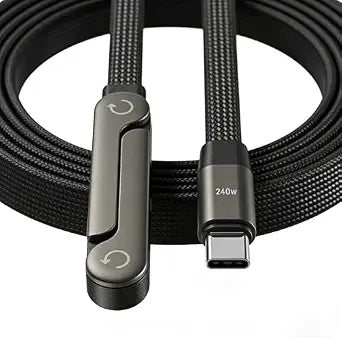 240W USB C to USB C Fast Cable with Invisible Phone Stand, 90 Flat Cord