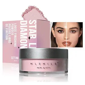 AKARY Pink Translucent Setting Powder, Shimmer Finishing Powder Oil Control for Long Lasting Makeup, Lightweight Loose Powder Waterproof Makes Skin Downy, Blurring Powder for All Skin Tones, 02