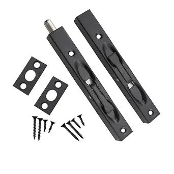 2PCS Black Double Door Square Latch 6inch Stainless Steel Security French Door Latch with Hardware Metal Flush Latch Bolt for Home Doors Fixed Composite Doors French Doors Patio Doors