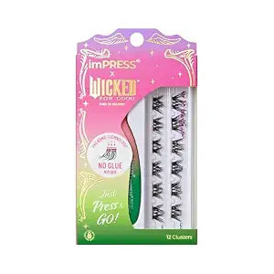 Impress X WICKED: FOR GOOD Press On Self Adhesive Eyelashes, ���Forever My Friend���, 8mm-10mm Natural Volume Press On Lashes, Purple Glitter, 12 Lash Clusters & Non-Stick Min