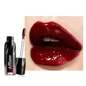 Afflano Dark Red Lipstick Shimmer for Women Metallic Lipgloss Longwear