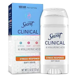 Secret Clinical Strength 100HR Sweat & Odor, Stress Response Soft Solid Antiperspirant Deodorant for Women, 3X Stress Protection with Hyaluronic Acid, PH Balancing Minerals, 2.6 oz