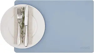 Restaurantware 17.7 x 12 Inch Dining Table Placemats Set Of 6 Durable Kitchen Table Mats - Heat-Tolerant No Stain Light Blue Vinyl Rectangle Placemats Embossed Easy To Clean- Restaurantware