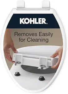 KOHLER 4636-RL-0 Cachet ReadyLatch Elongated Toilet Seat Slow Close, Soft Close Toilet Seat Quiet Lid, Contoured Grip-Tight Bumpers Installation Hardware, Apartment Essentials, White