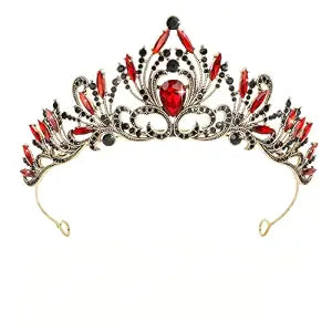 Queen of Hearts Crown, CIEHER Crystal Red and Black Crown Gothic Tiara Evil Crowns for Women Queen Crown Queen of Heats Accessories for Birthday Prom Halloween Costume Cosplay Party