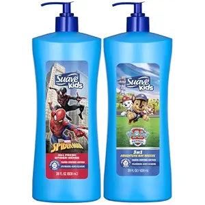 Suave Kids 3-in-1 Variety 2-Pack – Spiderman Fresh Spider-Sense & Paw Patrol Adventure Bay Breeze, Shampoo, Conditioner & Body Wash, 28 Oz Ea