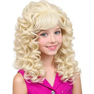 Blonde Long Curly Wig with Bangs, Vintage Costume Wig (Small Size)