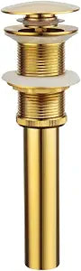 Brass Pop Up Sink Drain Stopper Without Overflow Bathroom Faucet Vessel Vanity Sink Drainer, Brushed Gold