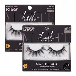 KISS Lash Couture False Eyelashes, Matte Black Faux Mink Collection, 3D Volume Lash, Soft & Matte Finish, Style 'Matte Sheer', 1 Pair Fake Eyelashes (Pack of 2)