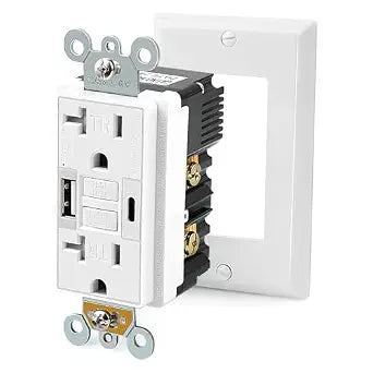Delgada 20A GFCI Outlet Electrical Outdoor Outlet Weather Resistant Tamper-Resistant Receptacle with USB Charger LED Indicator Light Wall Plate for Home Kitchen Bathroom