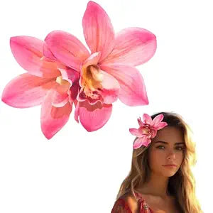 1Pc Orchid Flower Hair Clips, 6Inch Large Hawaiian Artificial Flower Hair Barrettes Hibiscus Hair Clips for Wedding Bridal Beach Party