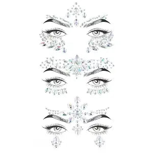 Music Festival Face Jewels, 3 Sets Mermaid Face Jewels Stick On, Rhinestone Rave Face Gems Glitter, Temporary Crystal Stickers Decorations for Christmas Festival Music Carnival Race Party Makeup
