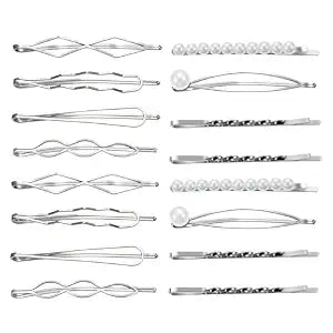 SUMAJU 16Pcs Decorative Bobby Hair Pins Accessories for Women Girls, Silver