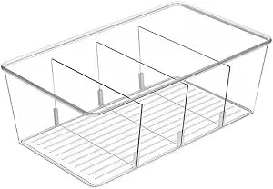 1 Pack Storage Organizer Bins, Plastic Bins Desk Organizer Containers with 4 Slots for Pantry, Kitchen, Fridge, Cabinet Packets, Snacks, Shelves, Pouches, Spice Packets