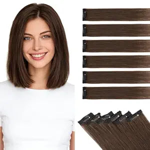 Benehair 6PCS 6 Clips In Human Hair Extensions Dark Brown Short Straight Mini Clip Ins Real Remy Clip On Hairpin Hairpiece For Women 10inch 30g #2R