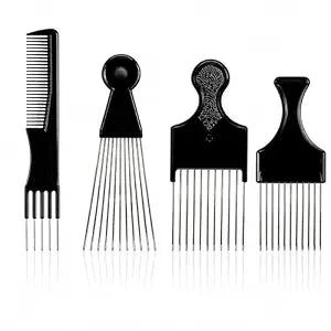 4 Pack Metal Hair Pick, Wide Tooth Afro Comb for Curly Hair, Stainless Steel Hair Pick for Men Women, Detangling Comb for Natural Thick Hair