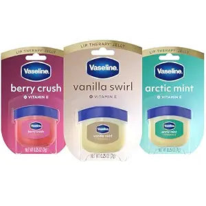 Vaseline Lip Therapy Mini Variety 3-Pack (Arctic Mint, Berry Crush & Vanilla Swirl) Moisturizing Lip Care for Healing Dry, Chapped Lips, 0.25 Oz Ea