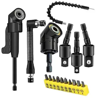 17Pcs Flexible Drill Bit Extension Set with Strong Magnetic Bit Holder, 105 & 360 Right Angle Drill Adapter, Rotatable Screwdriver Bits, for Tight Spaces DIY