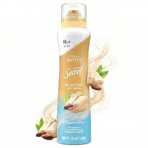 Secret Dry Spray Antiperspirant Deodorant for Women, 48hr Weightless Sweat & Odor Protection, Gentle on Skin, Cocoa Butter Scent, 4.1 oz