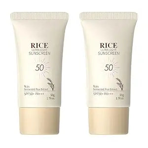 Rice Face Moisturizing with SPF50+, Rice Sunscreen Mineral Formula, No White Cast, Water Resistant, for All Skin Types Facial Skincare, Hydrating Face Lotion with Rice Extract